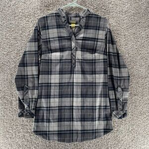 Cabela's Shirt Womens Small Grey Plaid Tunic Pullover Outdoors Casual Cotton
